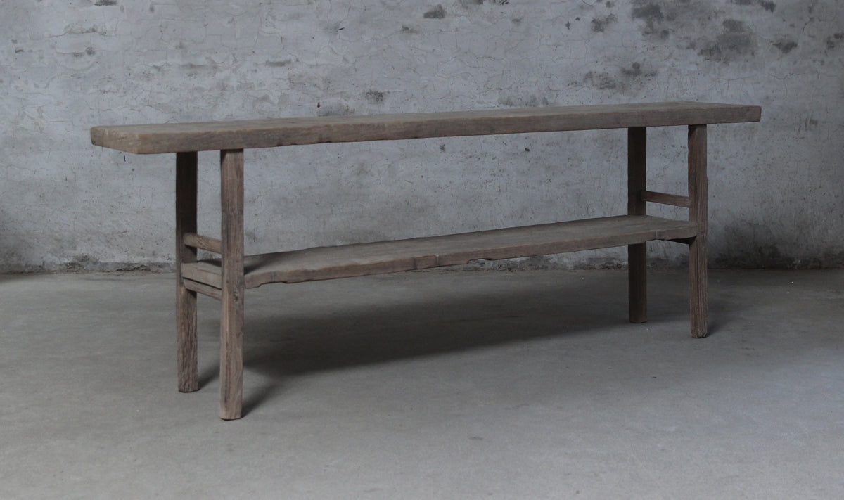 Weathered wall table with bottom shelf