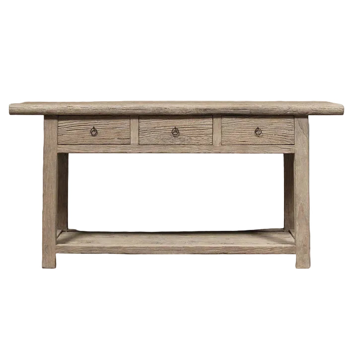 Console table Elm wood - 3 drawers and a bottom shelf