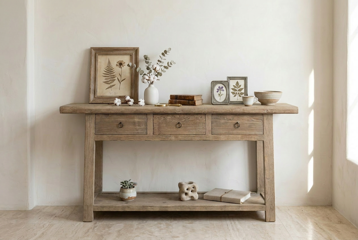 Console table Elm wood - 3 drawers and a bottom shelf