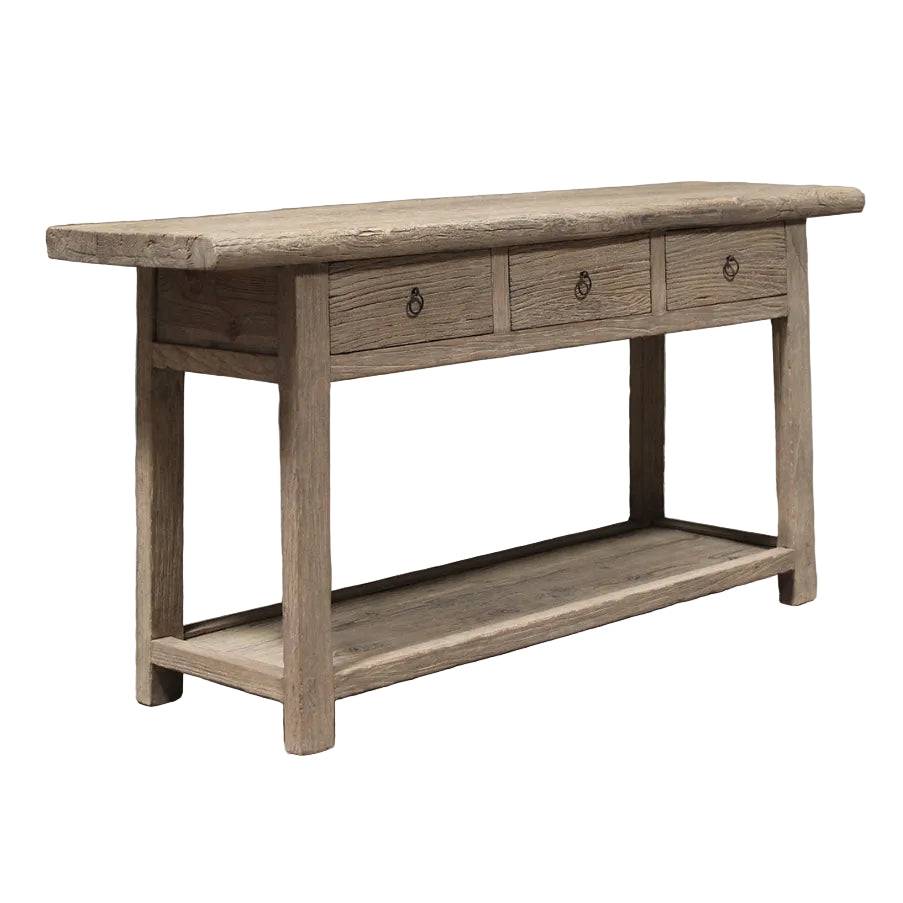 Console table Elm wood - 3 drawers and a bottom shelf 2