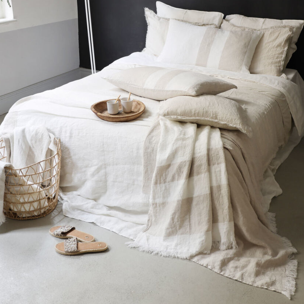 Linen Plaid Besos | Natural - Offwhite | 135x260cm