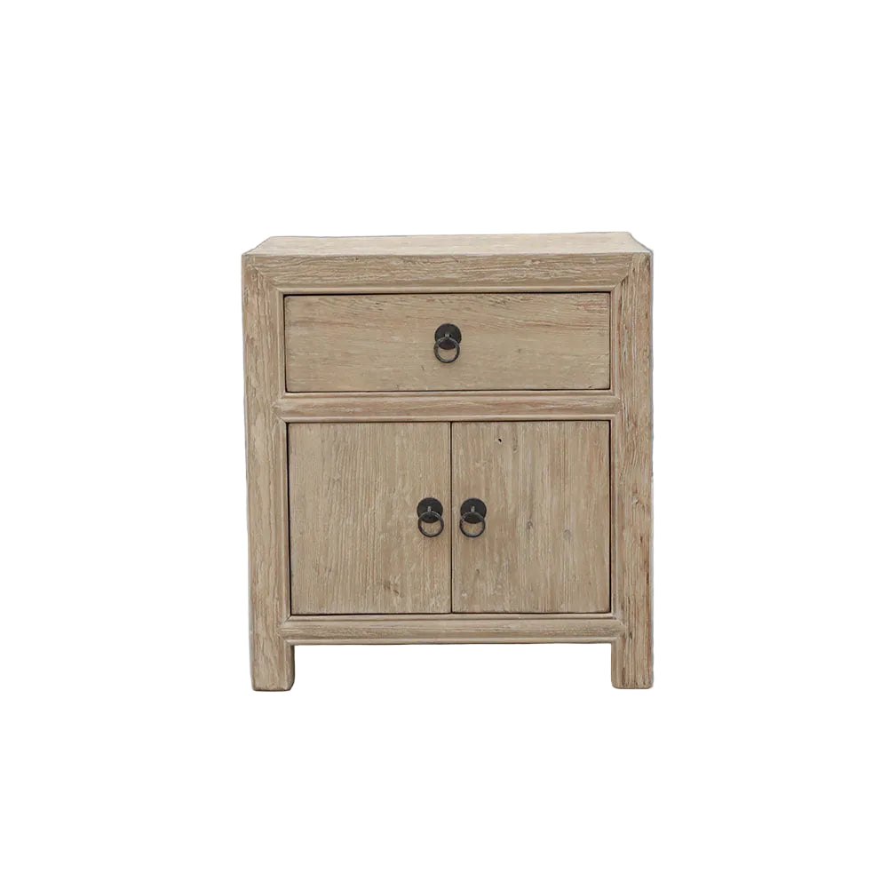 Bedside table Elm Wood - 1 drawer 2 doors low