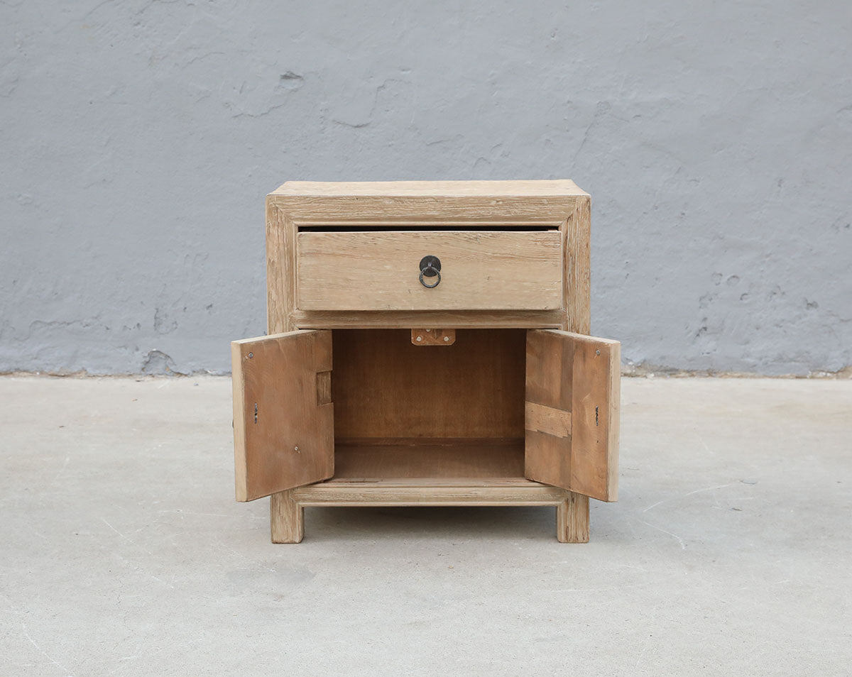 Bedside table Elm Wood - 1 drawer 2 doors low