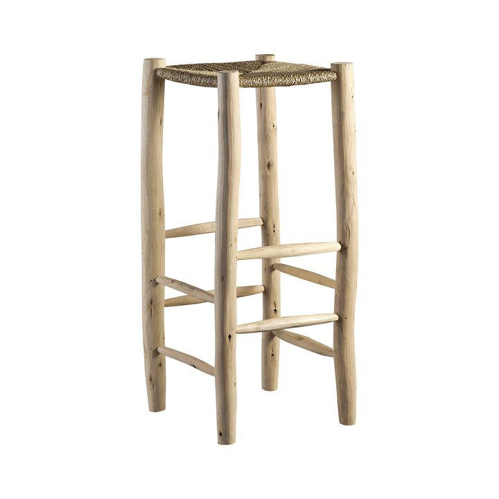 BAR STOOL | EUCALYPTUS WOOD AND PALM LEAVES | H 80 CM