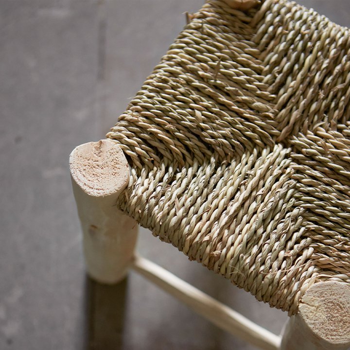 BAR STOOL | EUCALYPTUS WOOD AND PALM LEAVES | H 80 CM